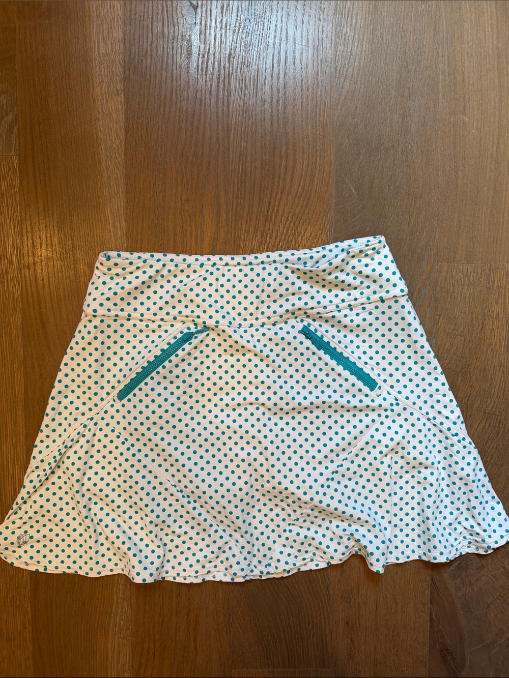 GGblue Golf Skirt with Teal Polka Dots and Zip Pockets